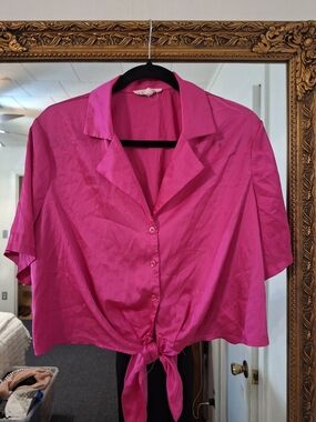 Pink Tie-Front Button-Up Top